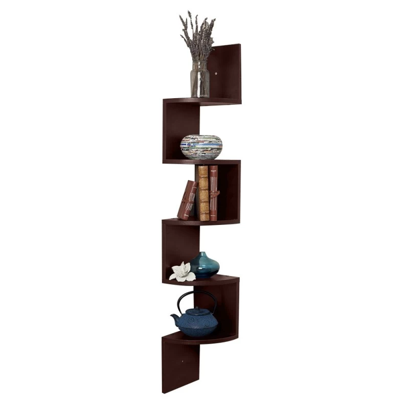 Zigzag Large Corner Wall Mount Display Shelf– Brown 4 Zigzag Large Corner Wall Mount Display Shelf– Brown - Image 2