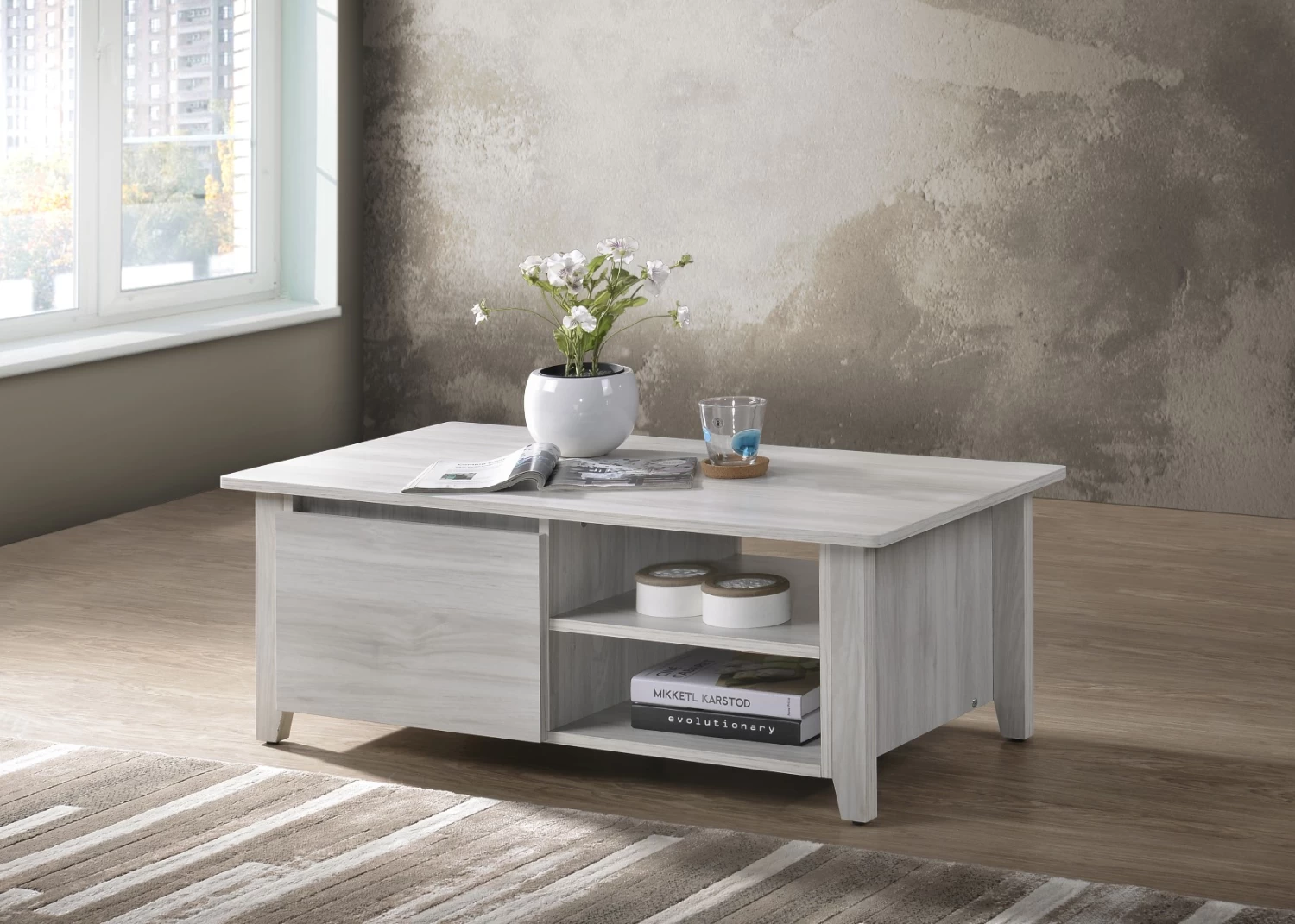 Coffee Table With Open Drawer In White Oak 3 Coffee Table With Open Drawer In White Oak