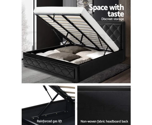Artiss TIYO King Size Gas Lift Bed Frame Base With Storage Mattress Black Leather 5 Artiss TIYO King Size Gas Lift Bed Frame Base With Storage Mattress Black Leather - Image 3