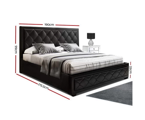 Artiss TIYO King Size Gas Lift Bed Frame Base With Storage Mattress Black Leather 4 Artiss TIYO King Size Gas Lift Bed Frame Base With Storage Mattress Black Leather - Image 2