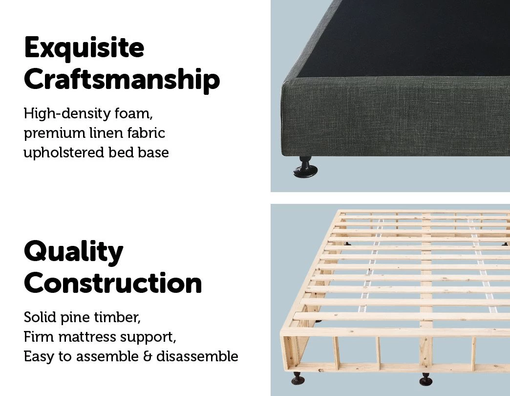 Palermo Queen Ensemble Bed Base Platinum Graphite Linen Fabric 6 Palermo Queen Ensemble Bed Base Platinum Graphite Linen Fabric - Image 4