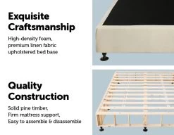 Palermo Queen Ensemble Bed Base Platinum Natural Sand Linen Fabric -Furniture Shop 823171 3 1