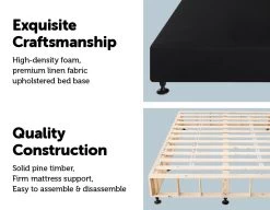 Palermo Queen Ensemble Bed Base Midnight Black Linen Fabric -Furniture Shop 823181 3 1