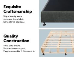 Palermo King Ensemble Bed Base Platinum Graphite Linen Fabric -Furniture Shop 823241 3 1