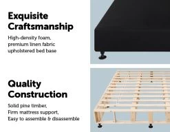 Palermo King Ensemble Bed Base Midnight Black Linen Fabric -Furniture Shop 823261 3 1