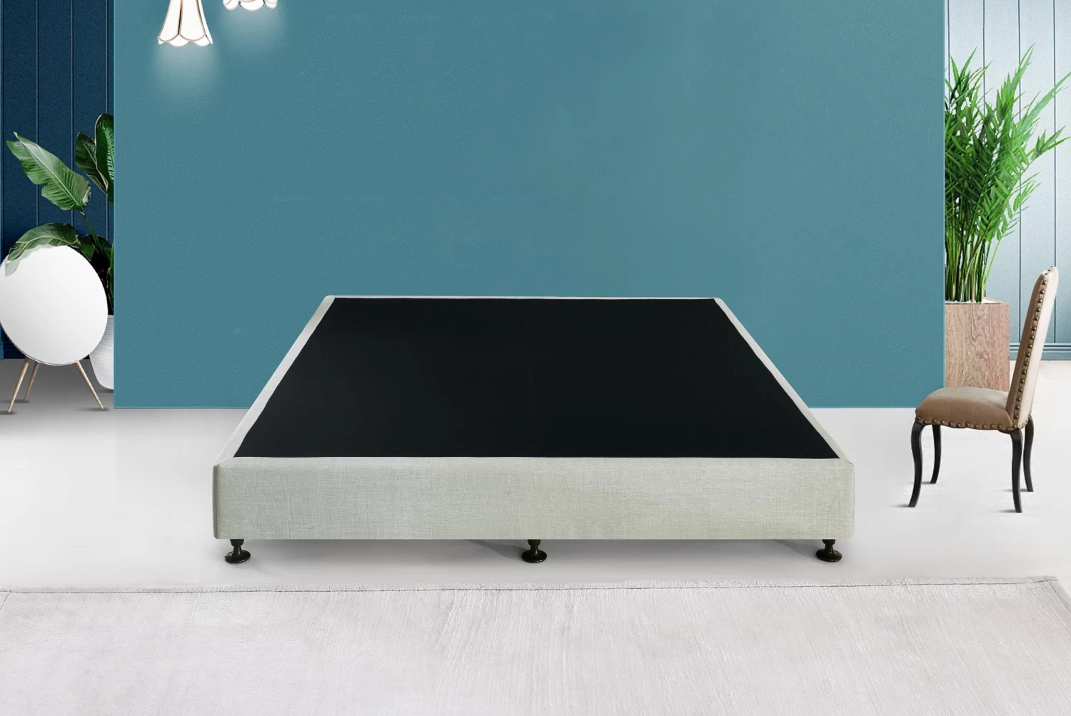 Palermo King Ensemble Bed Base Platinum Light Grey Linen Fabric 4 Palermo King Ensemble Bed Base Platinum Light Grey Linen Fabric - Image 2