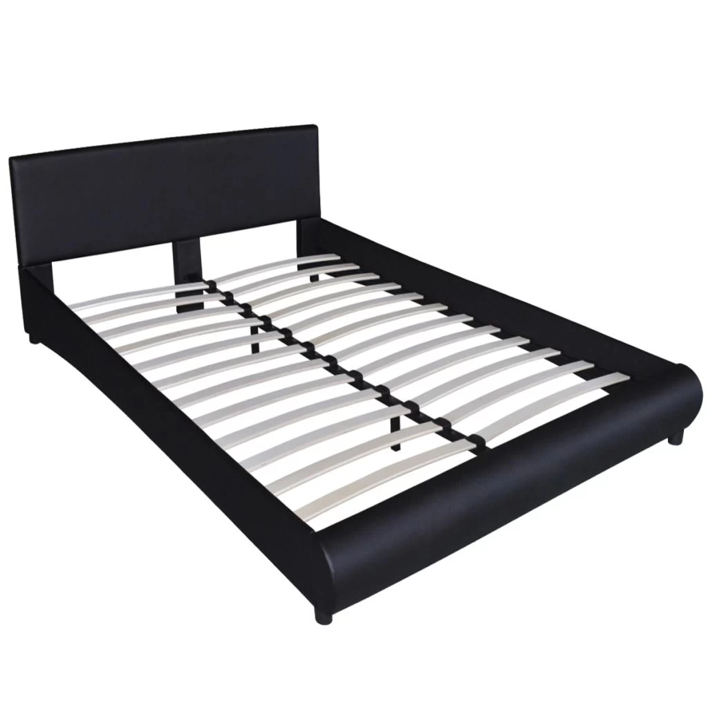 Bed Frame Black Faux Leather Double Size 4 Bed Frame Black Faux Leather Double Size - Image 2