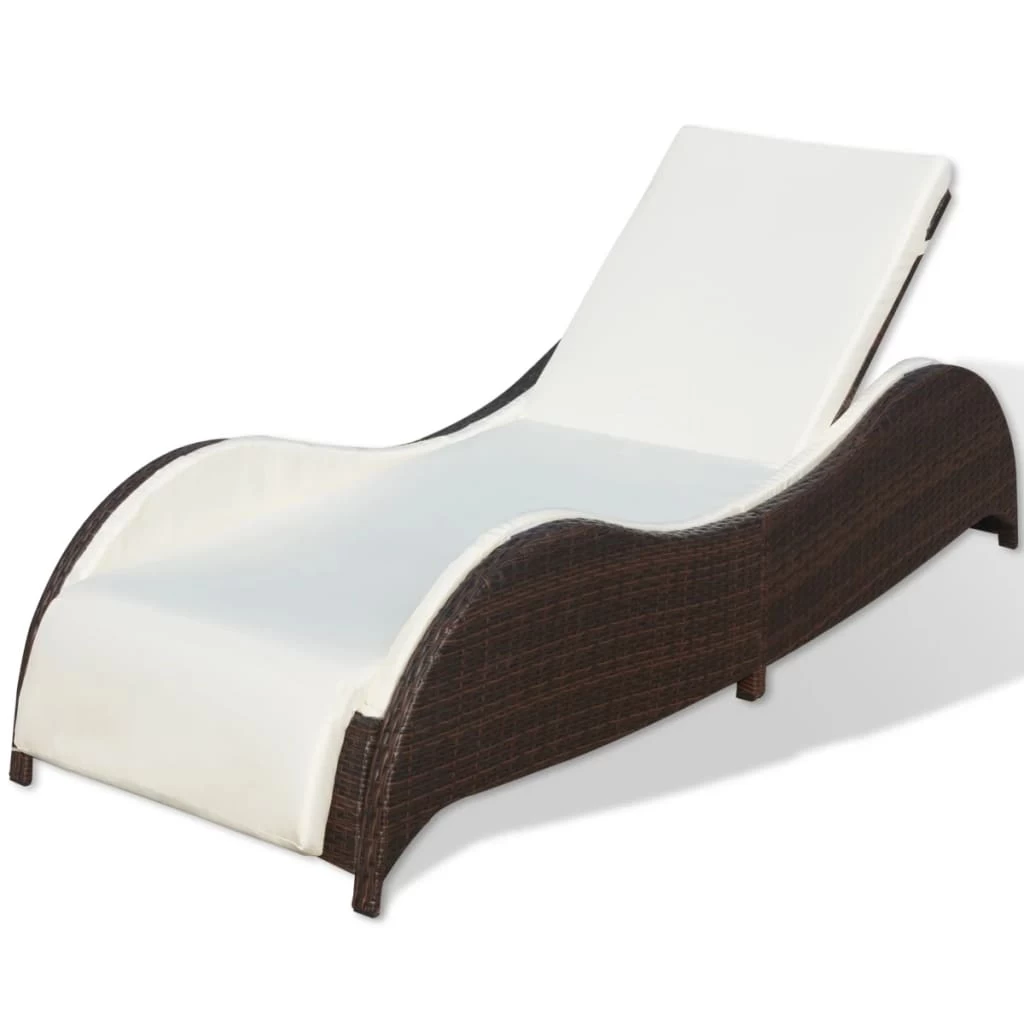 Sun Lounger With Cushion Poly Rattan Brown 4 Sun Lounger With Cushion Poly Rattan Brown - Image 2