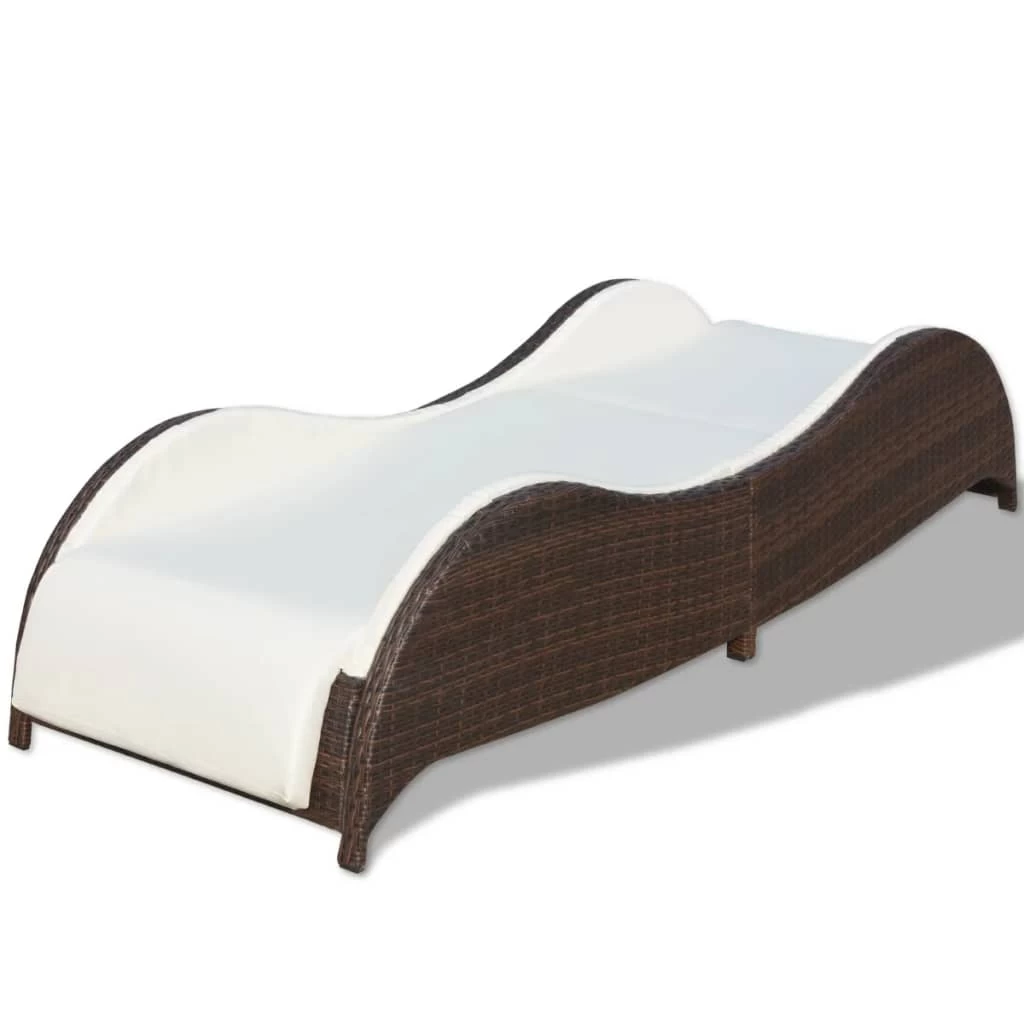 Sun Lounger With Cushion Poly Rattan Brown 5 Sun Lounger With Cushion Poly Rattan Brown - Image 3