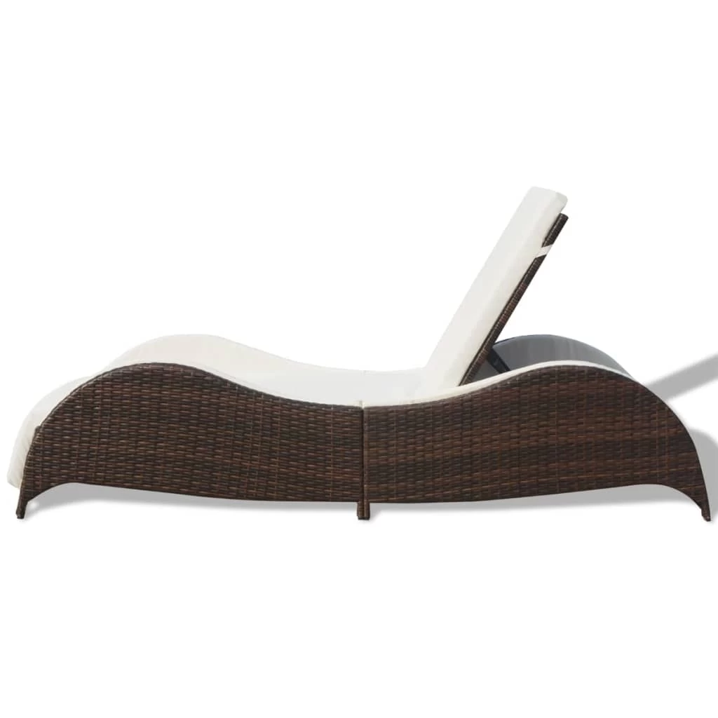 Sun Lounger With Cushion Poly Rattan Brown 7 Sun Lounger With Cushion Poly Rattan Brown - Image 5