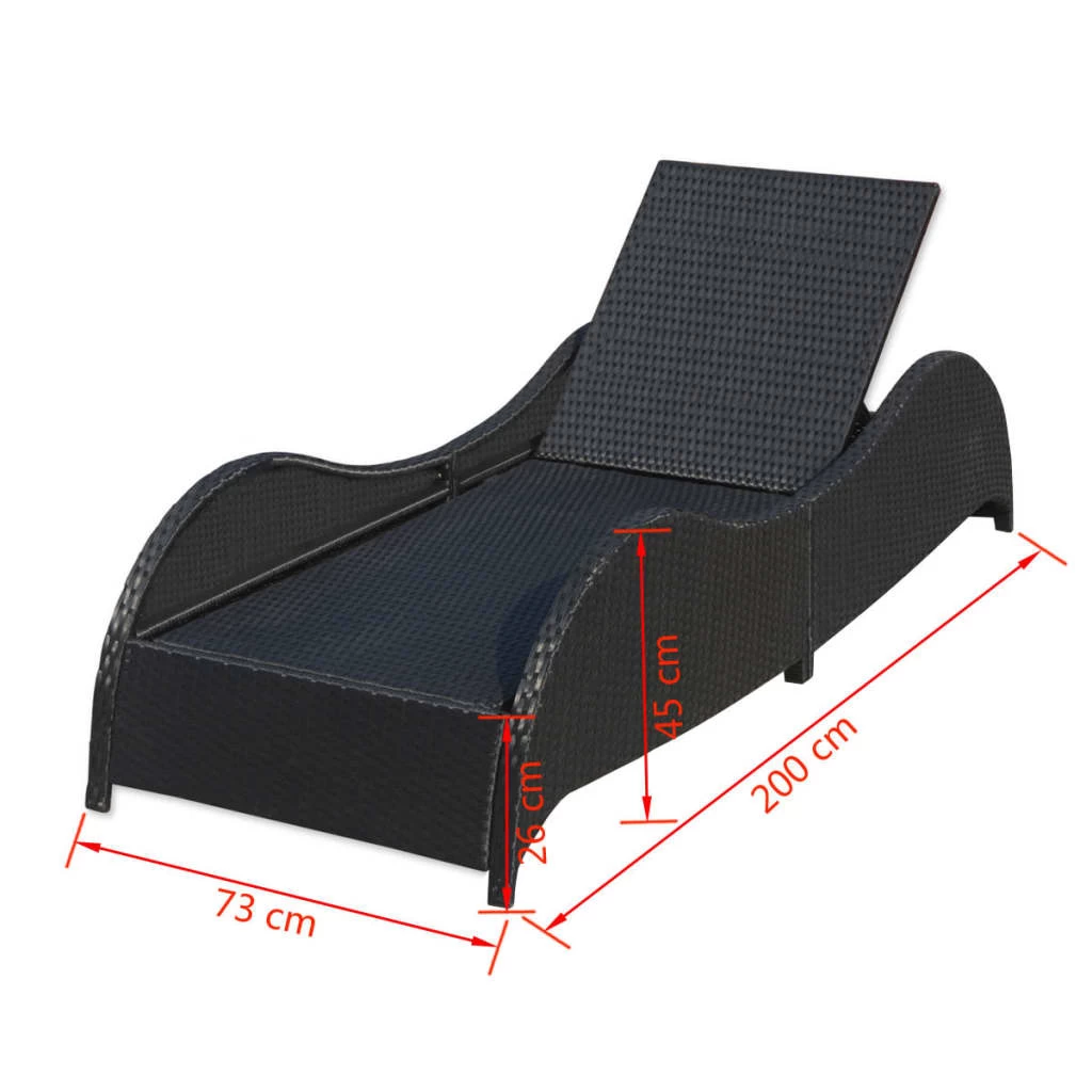 Sun Lounger With Cushion Poly Rattan Black 9 Sun Lounger With Cushion Poly Rattan Black - Image 7