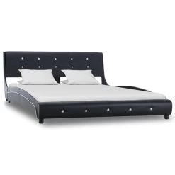 Bed Frame Black Faux Leather 137×187 Cm Double