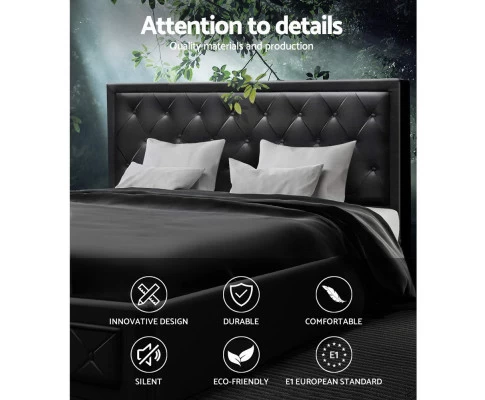 Artiss TIYO King Size Gas Lift Bed Frame Base With Storage Mattress Black Leather 7 Artiss TIYO King Size Gas Lift Bed Frame Base With Storage Mattress Black Leather - Image 5