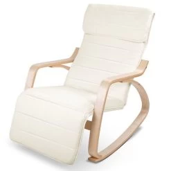 Artiss Fabric Rocking Armchair With Adjustable Footrest – Beige