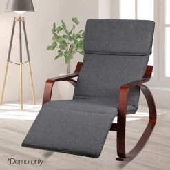 Artiss Fabric Rocking Armchair With Adjustable Footrest – Charcoal -Furniture Shop ARMCHAIR 10 CH 10