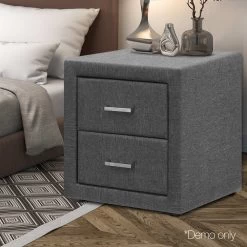 Artiss Fabric Bedside Table – Grey -Furniture Shop BFRAME E BSIDE GY 09