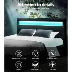 Artiss LED Bed Frame Double Full Size Gas Lift Base With Storage Black Leather -Furniture Shop BFRAME E COLE D BK ABC 02