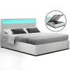 Artiss LED Bed Frame Double Full Size Gas Lift Base With Storage White Leather -Furniture Shop BFRAME E COLE D WH ABC 00
