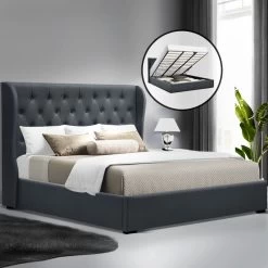 Artiss King Size Gas Lift Bed Frame – Charcoal -Furniture Shop BFRAME E ISSA K CHAR AB 06