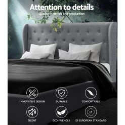 Artiss King Size Gas Lift Bed Frame Base With Storage Mattress Grey Fabric Wooden -Furniture Shop BFRAME E ISSA K GY ABC 03