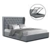 Artiss Queen Size Gas Lift Bed Frame Base With Storage Mattress Grey Fabric Wooden -Furniture Shop BFRAME E ISSA Q GY AB 00