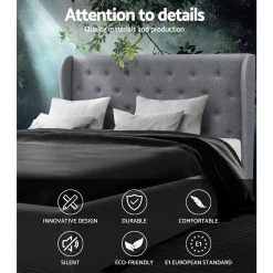 Artiss Queen Size Gas Lift Bed Frame Base With Storage Mattress Grey Fabric Wooden -Furniture Shop BFRAME E ISSA Q GY AB 03