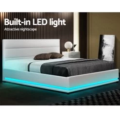 Artiss RGB LED Bed Frame Queen Size Gas Lift Base Storage White Leather LUMI 12 Artiss RGB LED Bed Frame Queen Size Gas Lift Base Storage White Leather LUMI -Furniture Shop BFRAME E LUMI Q WH ABC 03