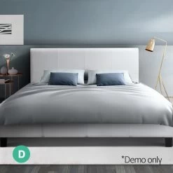 Artiss Double Full Size Bed Frame Base Mattress Platform White Leather Wooden NEO -Furniture Shop BFRAME E NEO D WH AB 06