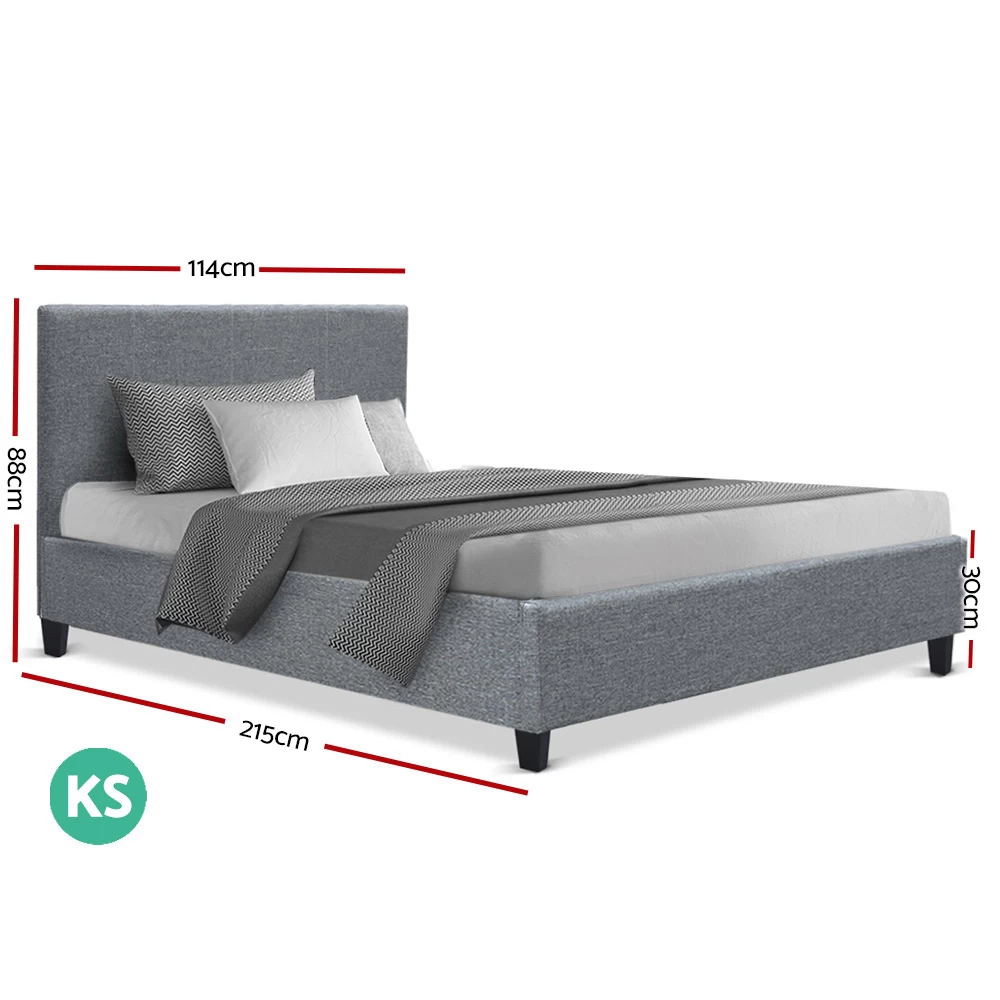 Artiss King Single Size Bed Frame Base Mattress Platform Fabric Wooden Grey NEO 4 Artiss King Single Size Bed Frame Base Mattress Platform Fabric Wooden Grey NEO - Image 2