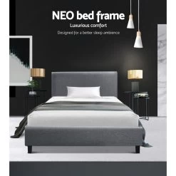 Artiss King Single Size Bed Frame Base Mattress Platform Fabric Wooden Grey NEO 11 Artiss King Single Size Bed Frame Base Mattress Platform Fabric Wooden Grey NEO -Furniture Shop BFRAME E NEO KS GY AB 02