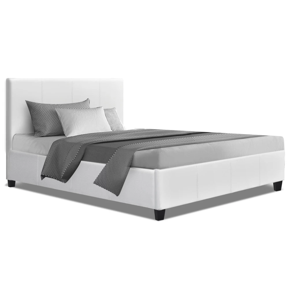 Artiss King Single Size Bed Frame Base Mattress Platform White Leather Wooden NEO 3 Artiss King Single Size Bed Frame Base Mattress Platform White Leather Wooden NEO