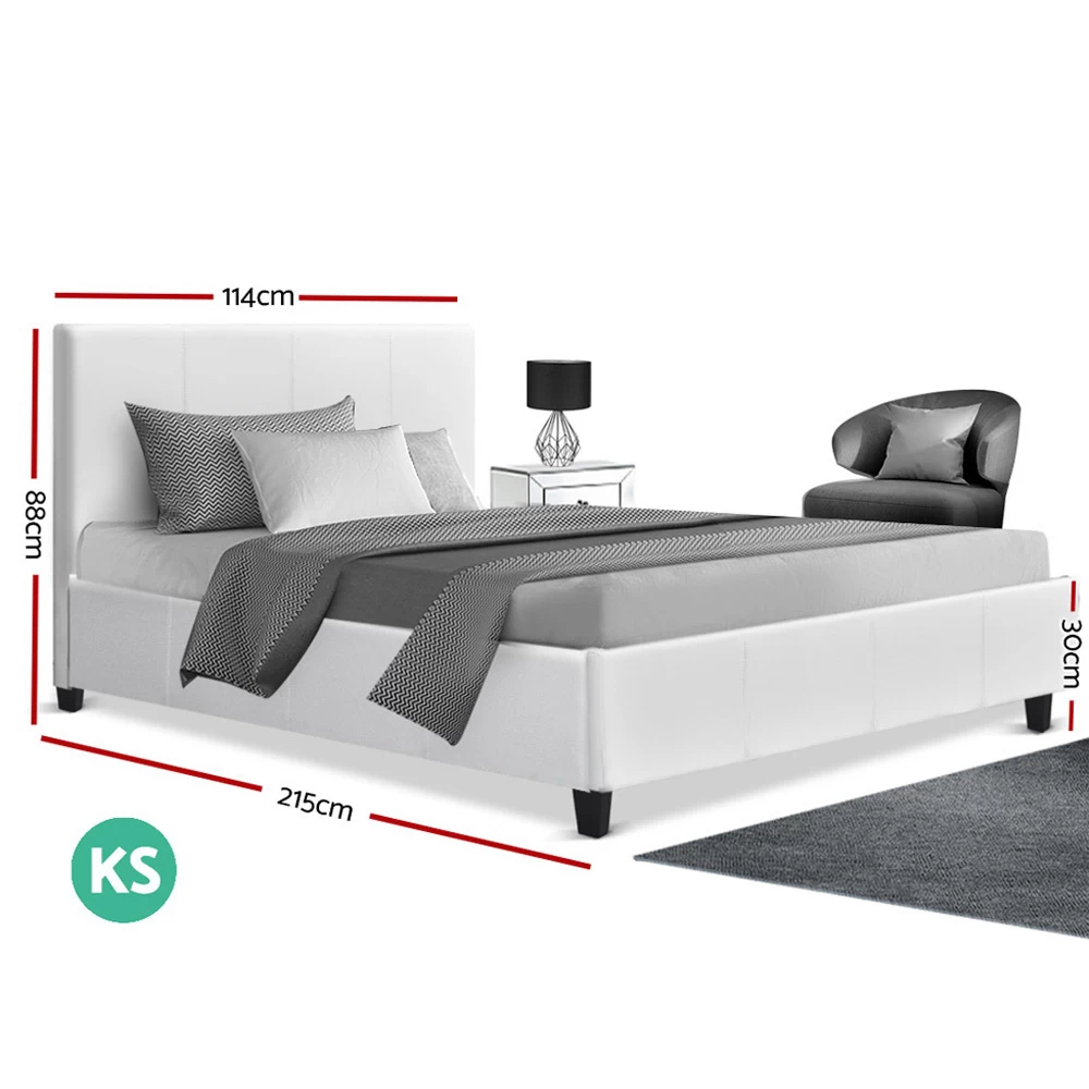 Artiss King Single Size Bed Frame Base Mattress Platform White Leather Wooden NEO 4 Artiss King Single Size Bed Frame Base Mattress Platform White Leather Wooden NEO - Image 2