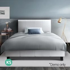 Artiss King Single Size Bed Frame Base Mattress Platform White Leather Wooden NEO 15 Artiss King Single Size Bed Frame Base Mattress Platform White Leather Wooden NEO -Furniture Shop BFRAME E NEO KS WH AB 06