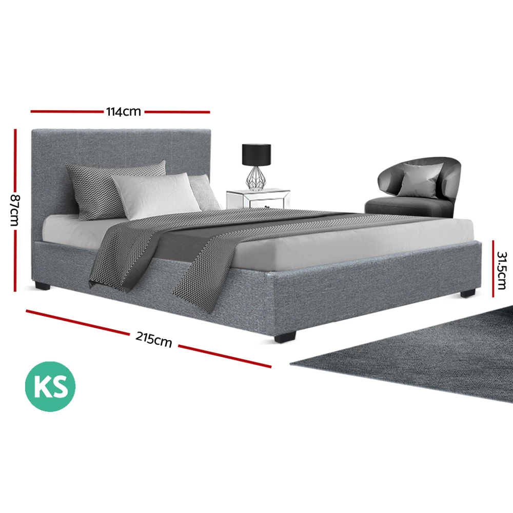 Artiss King Single Size Gas Lift Bed Frame Base With Storage Mattress Grey Fabric NINO 4 Artiss King Single Size Gas Lift Bed Frame Base With Storage Mattress Grey Fabric NINO - Image 2