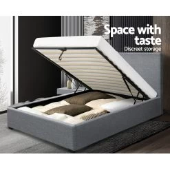Artiss King Single Size Gas Lift Bed Frame Base With Storage Mattress Grey Fabric NINO 15 Artiss King Single Size Gas Lift Bed Frame Base With Storage Mattress Grey Fabric NINO -Furniture Shop BFRAME E NINO KS GY AB 06
