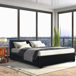 Artiss Queen Size PU Leather And Wood Bed Frame Headborad – Black 23 Artiss Queen Size PU Leather And Wood Bed Frame Headborad – Black -Furniture Shop BFRAME E NINO Q BK AB 11