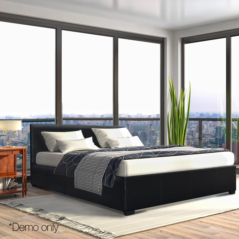 Artiss Queen Size PU Leather And Wood Bed Frame Headborad – Black 13 Artiss Queen Size PU Leather And Wood Bed Frame Headborad – Black - Image 11