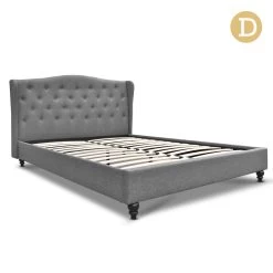 Artiss Double Size Wooden Upholstered Bed Frame Headborad – Grey