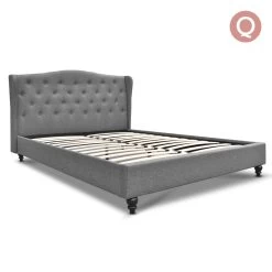 Artiss Queen Size Wooden Upholstered Bed Frame Headborad – Grey