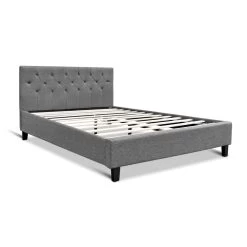 Artiss VANKE Double Size Bed Frame Base Fabric Headboard Wooden Mattress