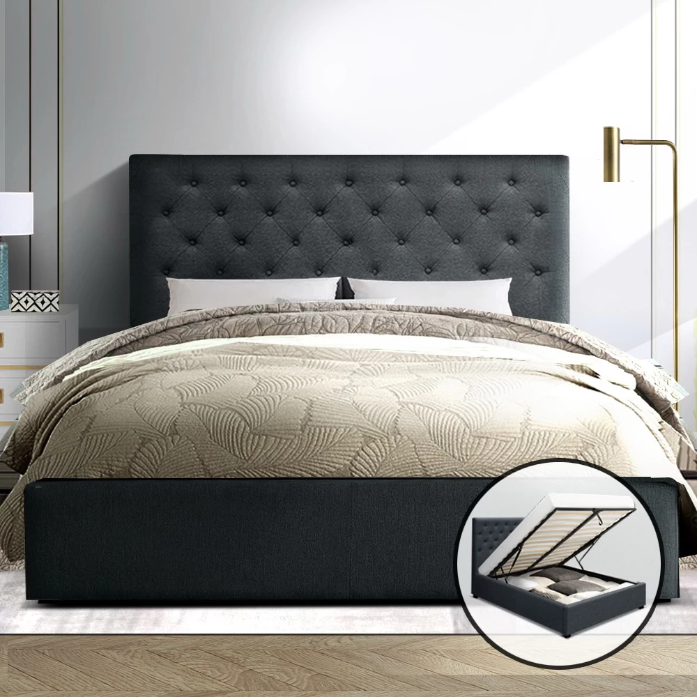 Artiss Double Full Size Gas Lift Bed Frame Charcoal Fabric Base With Storage Mattress 9 Artiss Double Full Size Gas Lift Bed Frame Charcoal Fabric Base With Storage Mattress - Image 7