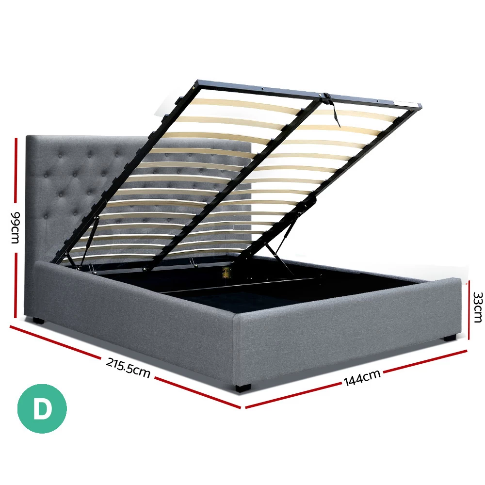 Artiss Double Full Size Gas Lift Bed Frame Base With Storage Mattress Grey Fabric VILA 4 Artiss Double Full Size Gas Lift Bed Frame Base With Storage Mattress Grey Fabric VILA - Image 2