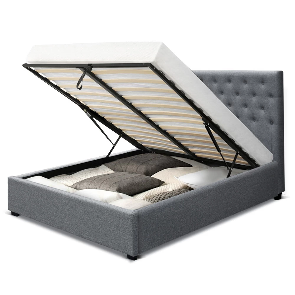 Artiss Double Full Size Gas Lift Bed Frame Base With Storage Mattress Grey Fabric VILA 5 Artiss Double Full Size Gas Lift Bed Frame Base With Storage Mattress Grey Fabric VILA - Image 3