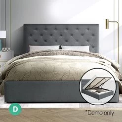 Artiss Double Full Size Gas Lift Bed Frame Base With Storage Mattress Grey Fabric VILA 15 Artiss Double Full Size Gas Lift Bed Frame Base With Storage Mattress Grey Fabric VILA -Furniture Shop BFRAME E VILA D GY AB 06