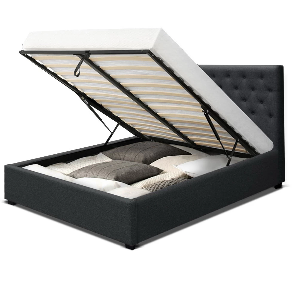 Artiss Queen Size Gas Lift Bed Frame Base With Storage Mattress Charcoal Fabric VILA 5 Artiss Queen Size Gas Lift Bed Frame Base With Storage Mattress Charcoal Fabric VILA - Image 3