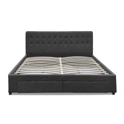 Artiss Double Size Fabric Bed Frame Headboard With Drawers– Charcoal -Furniture Shop BFRAME F AVIO D CHA ABC 03