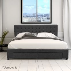 Artiss Double Size Fabric Bed Frame Headboard With Drawers– Charcoal -Furniture Shop BFRAME F AVIO D CHA ABC 13