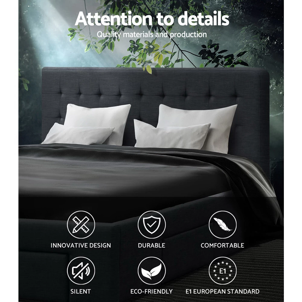 Artiss King Size Fabric Bed Frame Headboard With Drawers– Charcoal 5 Artiss King Size Fabric Bed Frame Headboard With Drawers– Charcoal - Image 3