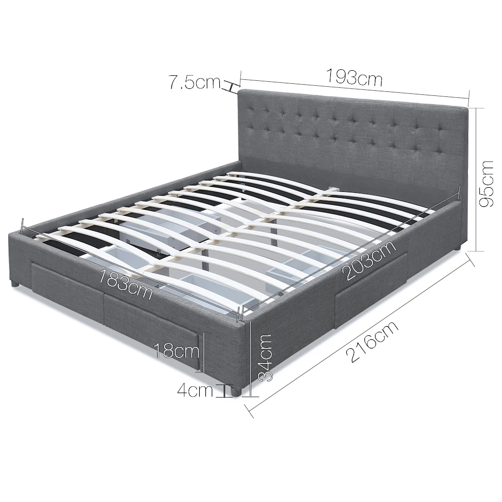 KING Bed Frame With 4 Storage Drawers AVIO Fabric Headboard Wooden 4 KING Bed Frame With 4 Storage Drawers AVIO Fabric Headboard Wooden - Image 2