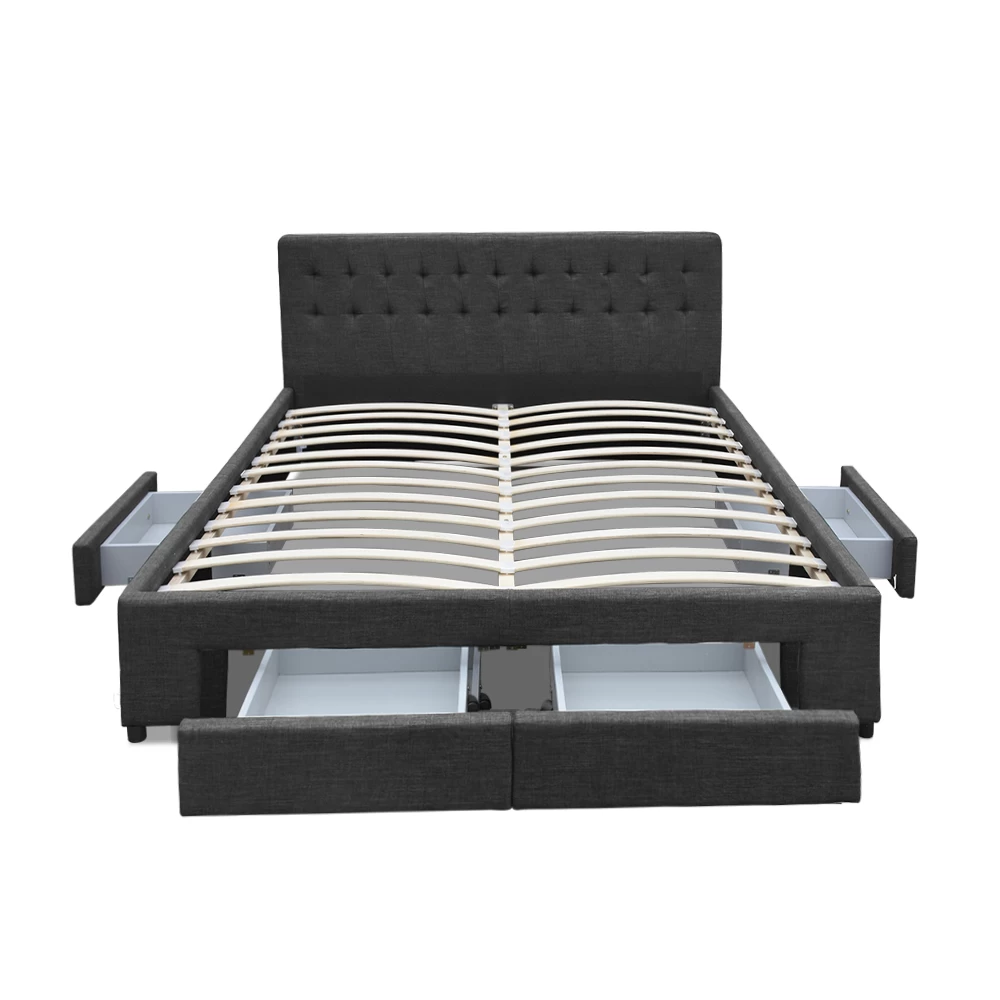 Artiss Queen Size Fabric Bed Frame Headboard With Drawers– Charcoal 9 Artiss Queen Size Fabric Bed Frame Headboard With Drawers– Charcoal - Image 7